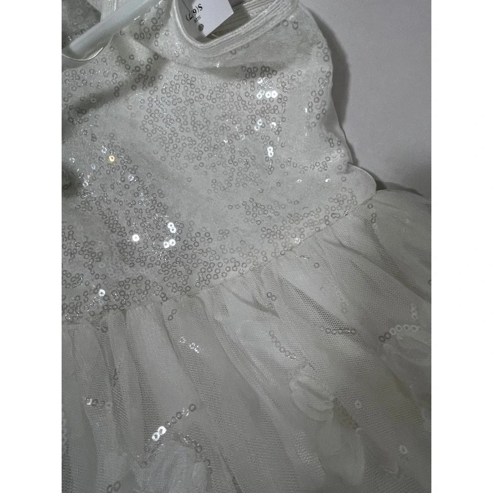 Zenzi Sequin Floral Tulle Party Dress Girls S 6/7 White  Easter Formal Fairycore